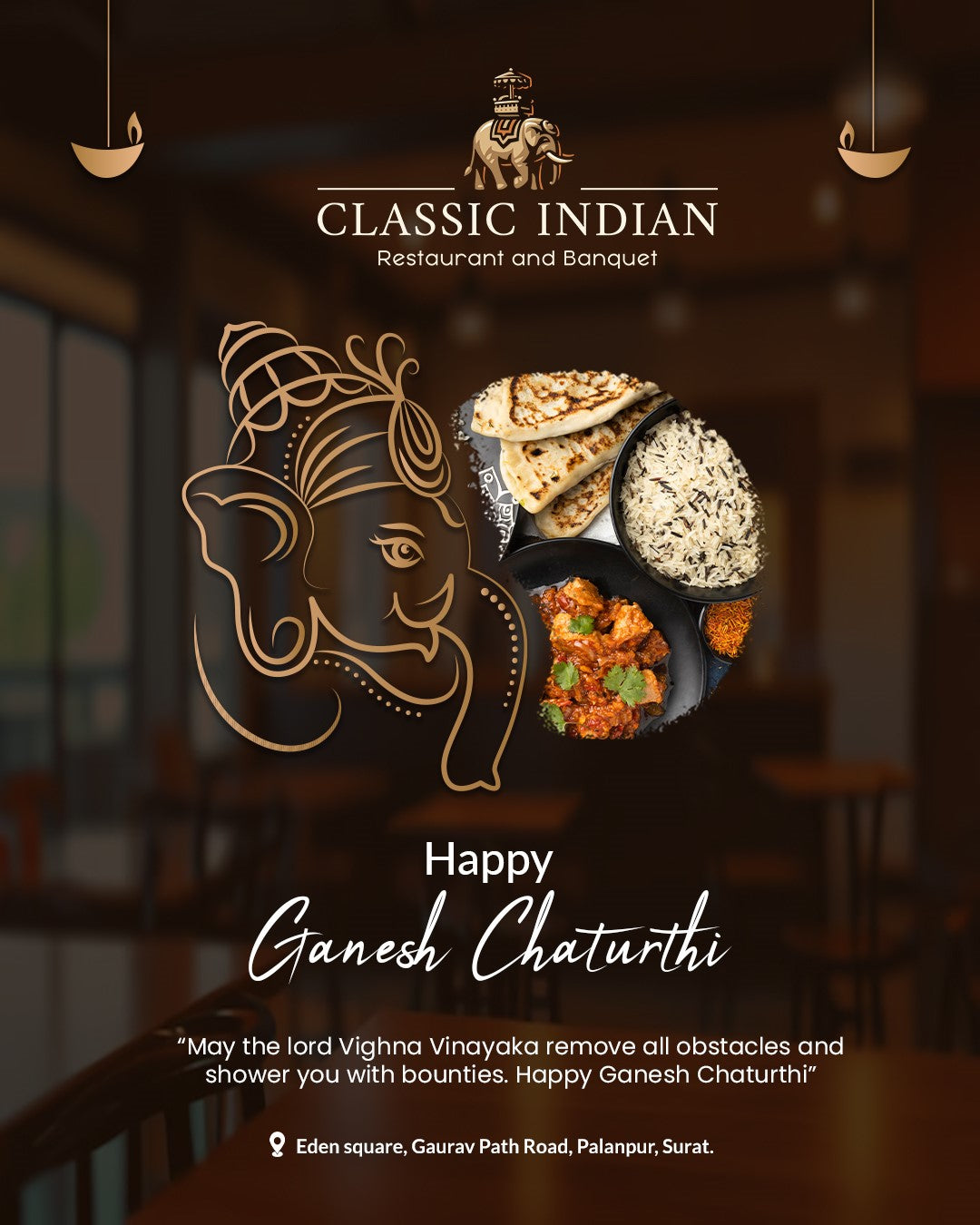 Restaurant Festival Post — Scroll-Stopping Social Creative (Navratri • Diwali • Eid • Christmas • NYE)
